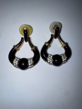 Vintage | Gold-Tone Black and Crystal Drop Earrings